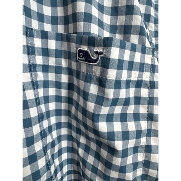 Vineyard Vines Shirt Men Blue Green White Plaid On The Go OTG Performance Medium - Picture 4 of 6
